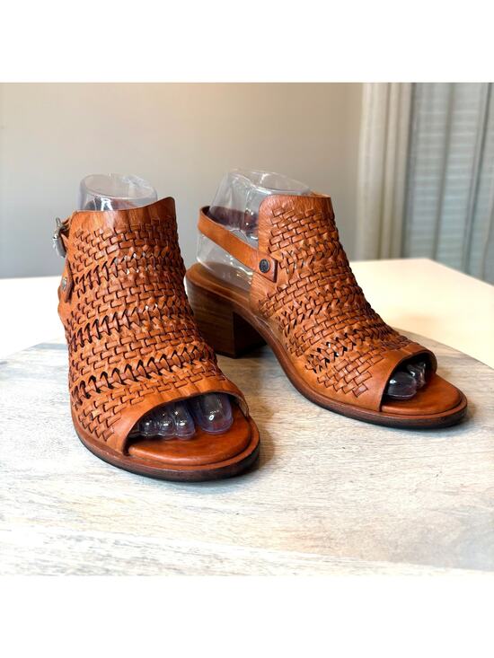 rag & bone Shoes - Rag & Bone Wyatt Willow Woven Leather Peep Toe Slingback Heels Brown Size 8 Boho
